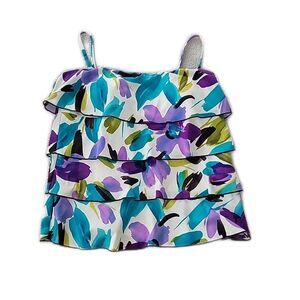 Caribbean Joe Tankini Swim Top ~ Sz 8 ~ Teal, White, Purple ~ Removable Straps